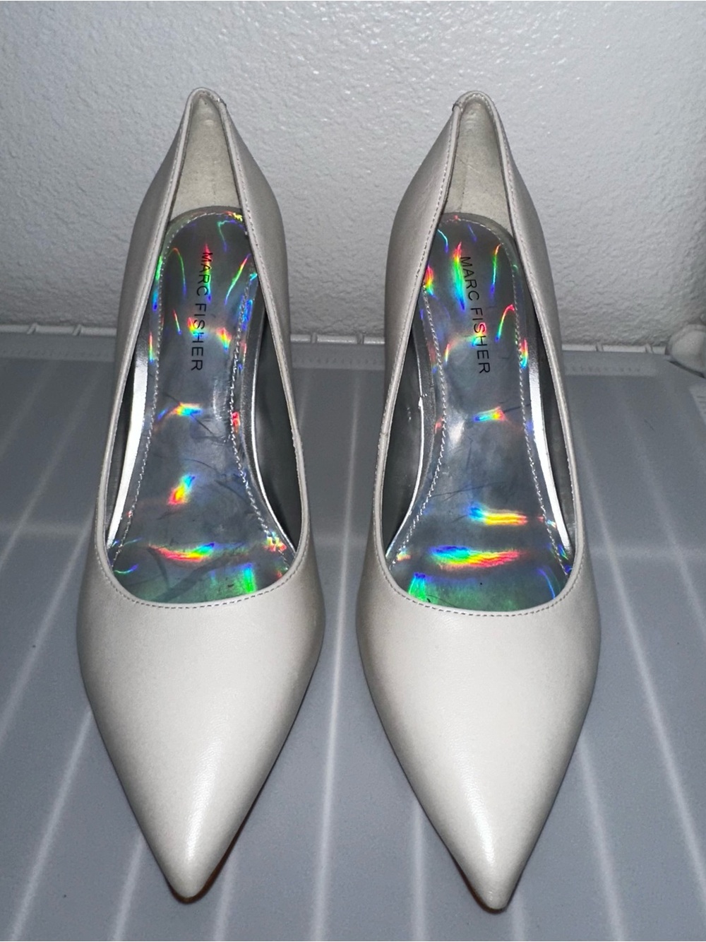 Marc Fisher Cream Pointed-Toe Leather Pumps